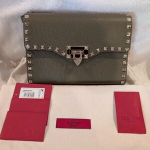 Valentino Garavani Green Studded Leather Clutch